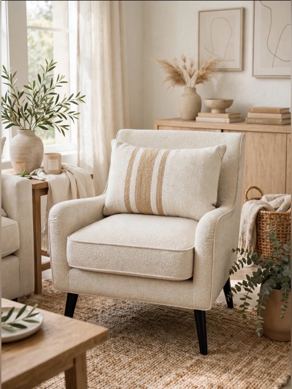 Pottery Barn Modern Farmhouse Striped Outdoor Lumbar Pillow Flax Beige Cream